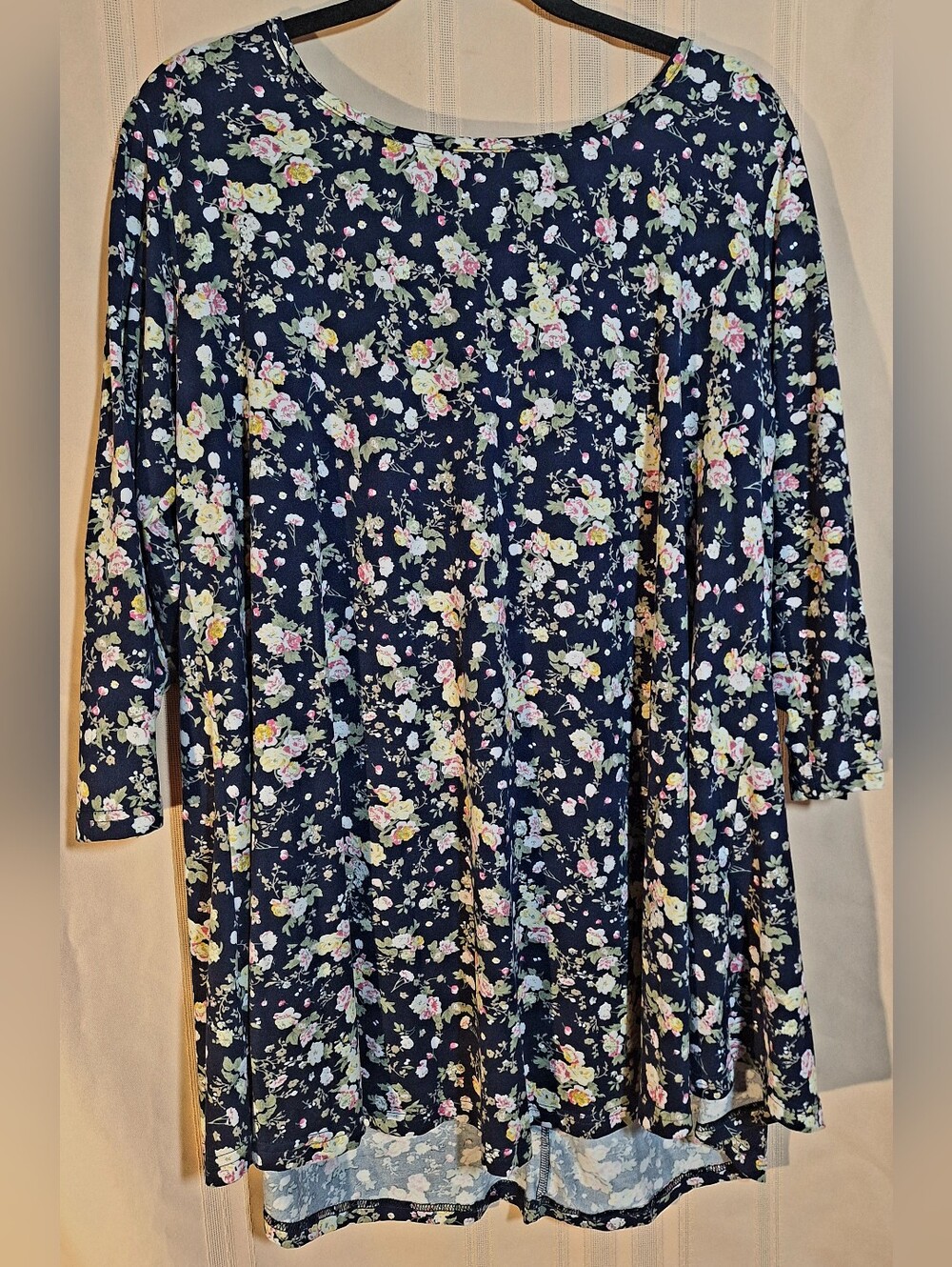 ZENNILO Navy Floral Swing Top with Pink and Cream Blooms